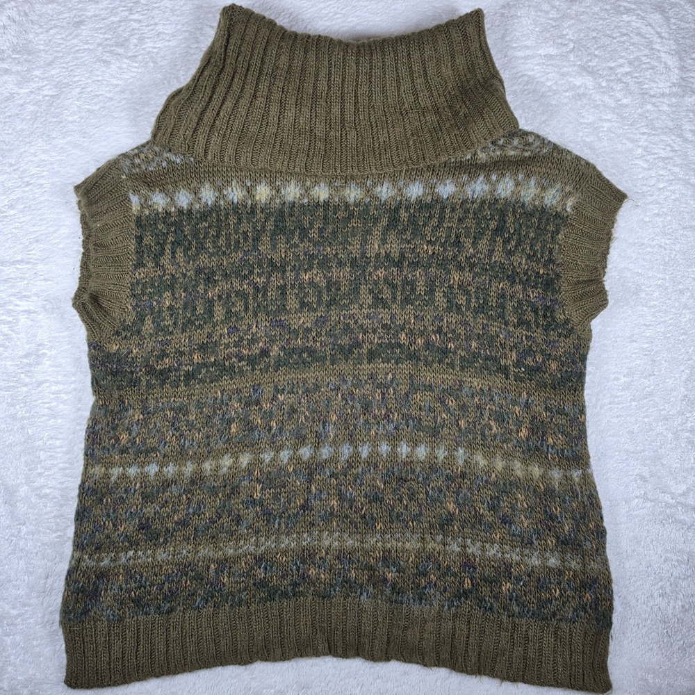 Free People Fair Isle Womens M Green Wool Blend Turtleneck Sweater Vest